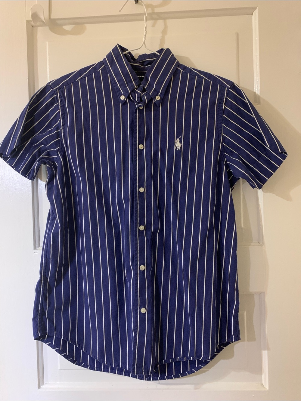Ralph Lauren Blue & White Vertical Stripe Short-Sleeve Button-Down Shirt